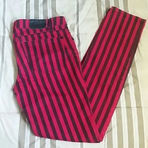 Red and black striped skinny jeans